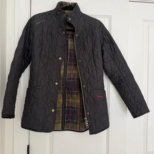 Barbour Black Quilted Lightweight Jacket with Tartan Lining